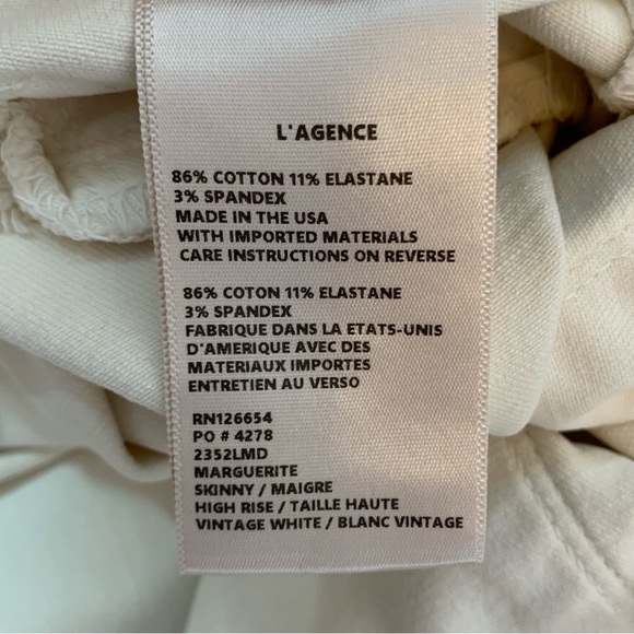 L'Agence Skinny Jeans Womens 30 Cream Off White Midrise Stretch Quiet Luxury - Picture 6 of 7